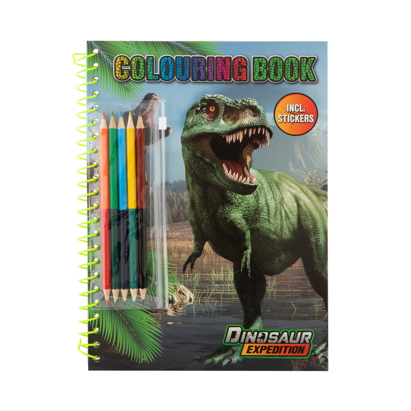 Libro para Pintar Dinosaurio con Lápices y Stickers - Dinosaur Expedition