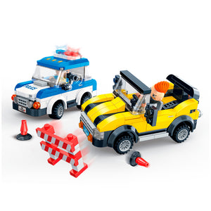 Set Bloques Construcción Policía 2 Autos y Barra de Contención - BanBao