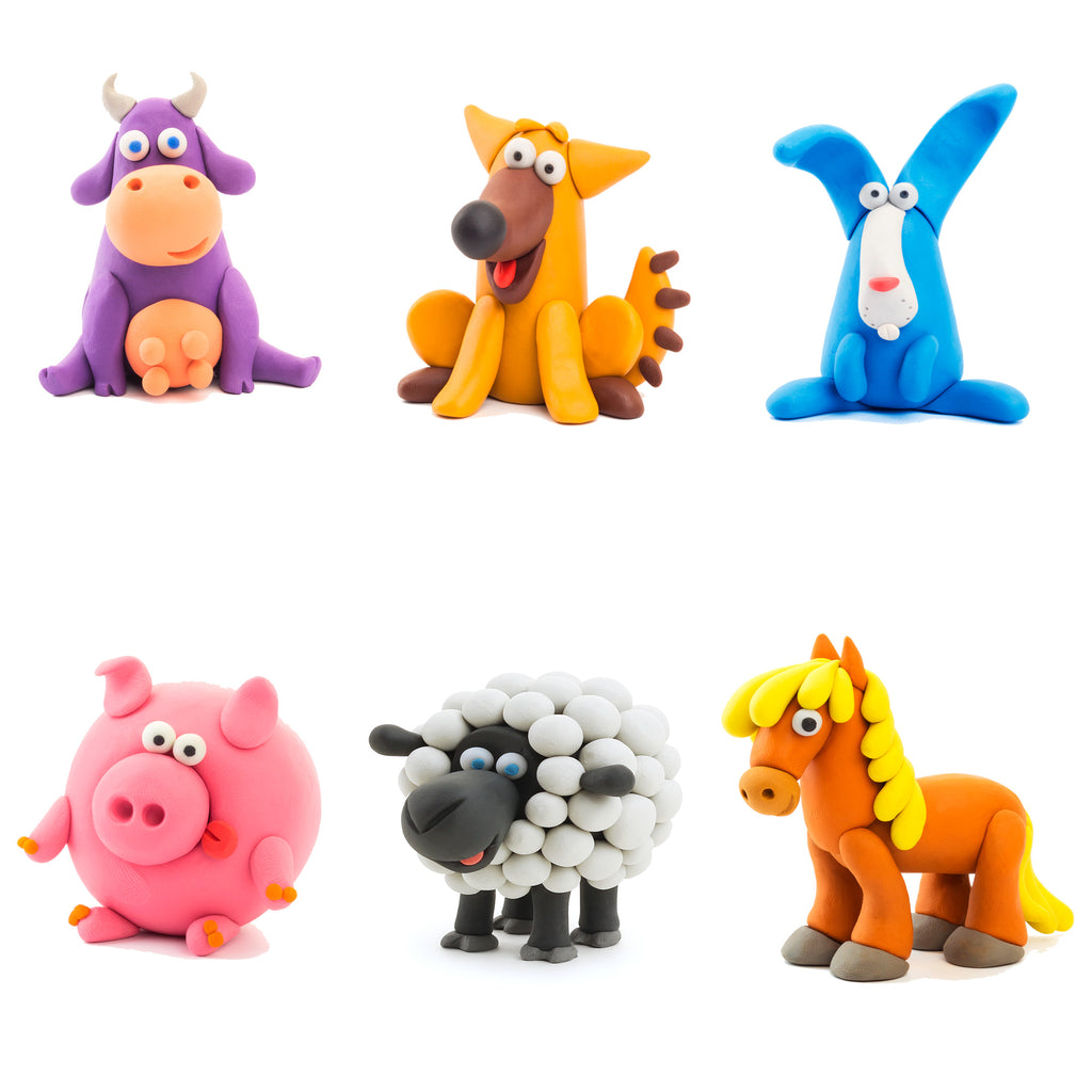 Animales: Vaca, Perro, Conejo, Cerdo, Oveja, Caballo 15 Potes - Hey Clay