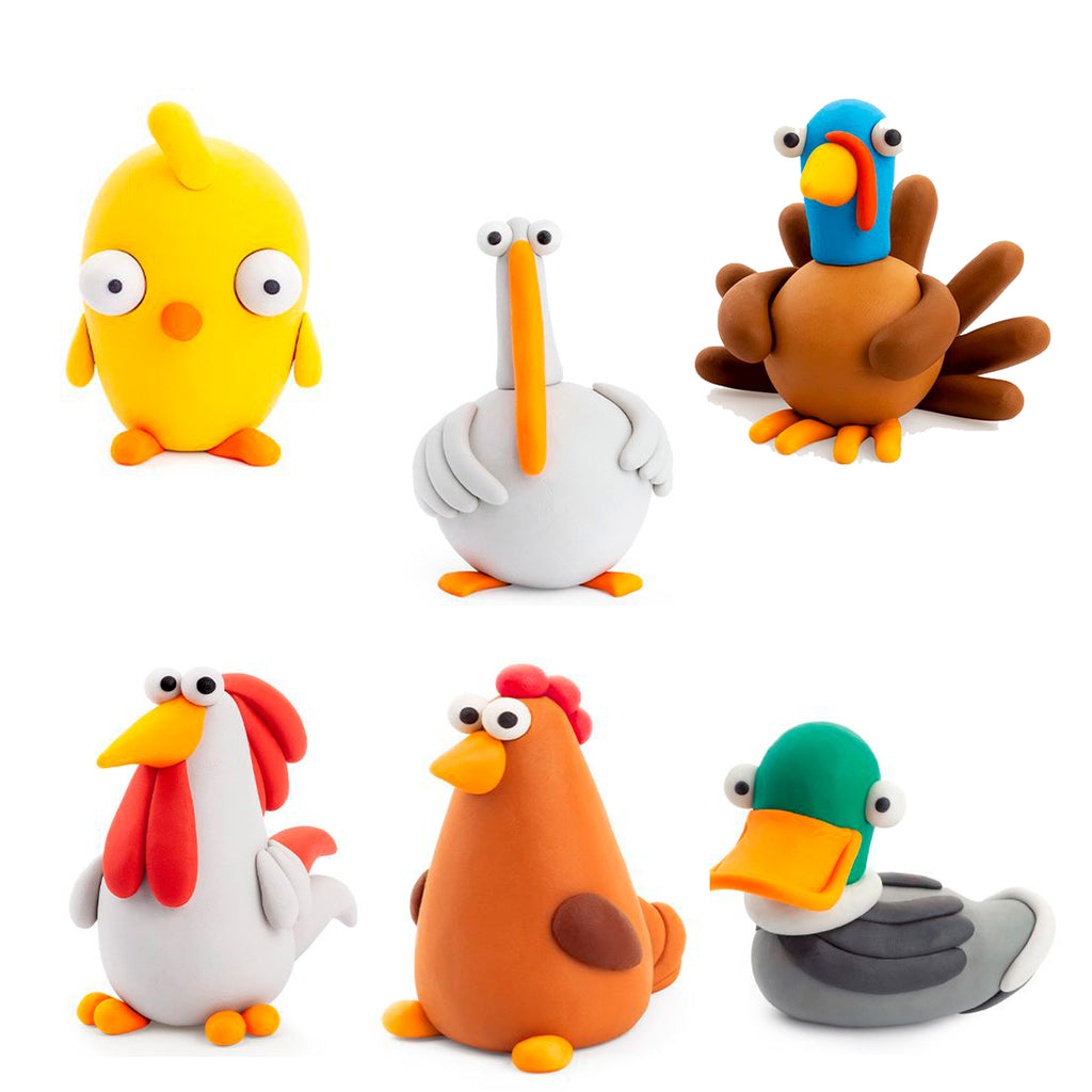 Aves de la Granja: Pollo, Ganso, Pavo, Gallo, Gallina, Pato 15 Potes - Hey Clay