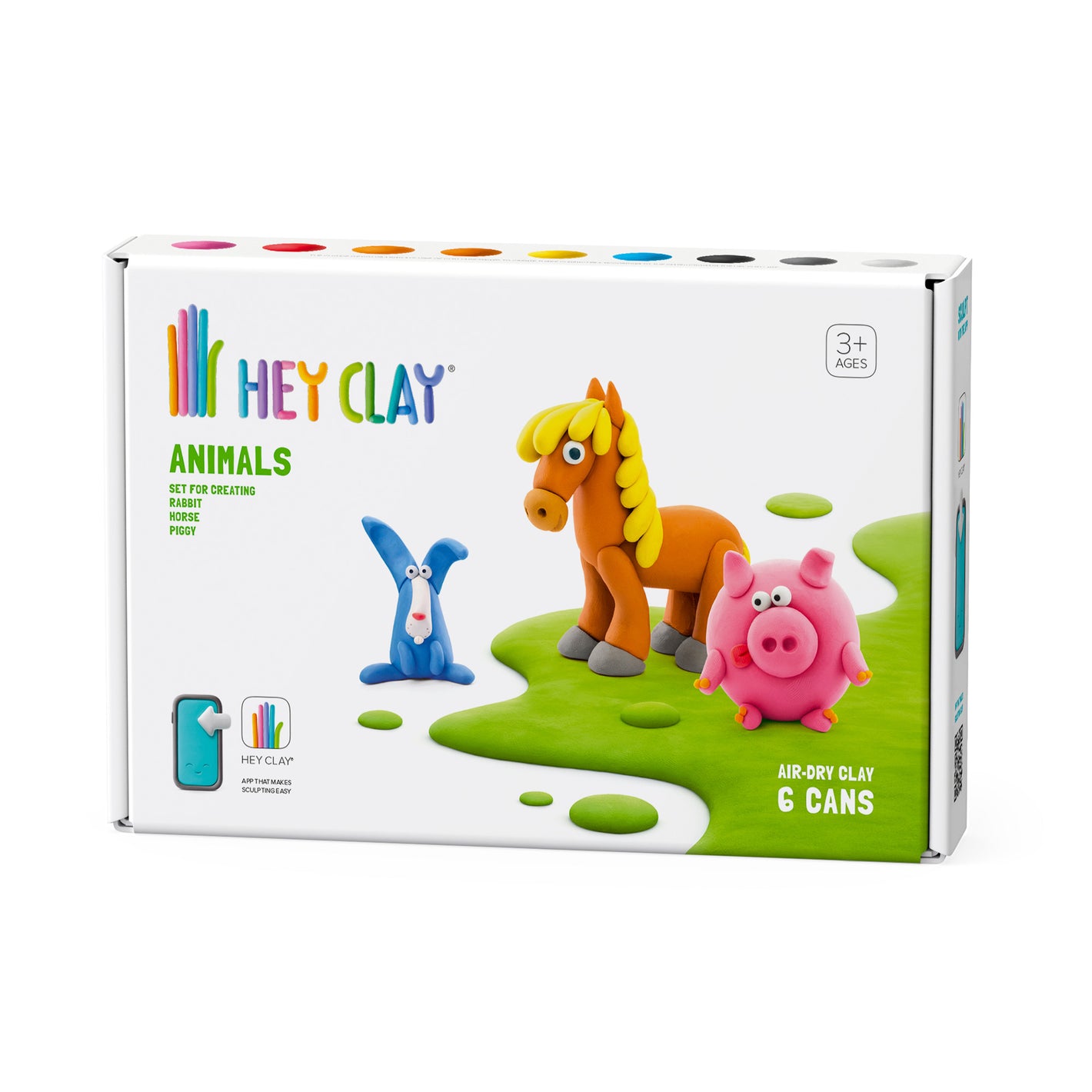 Animales: Cerdo, Caballo, Conejo 6 Potes - Hey Clay