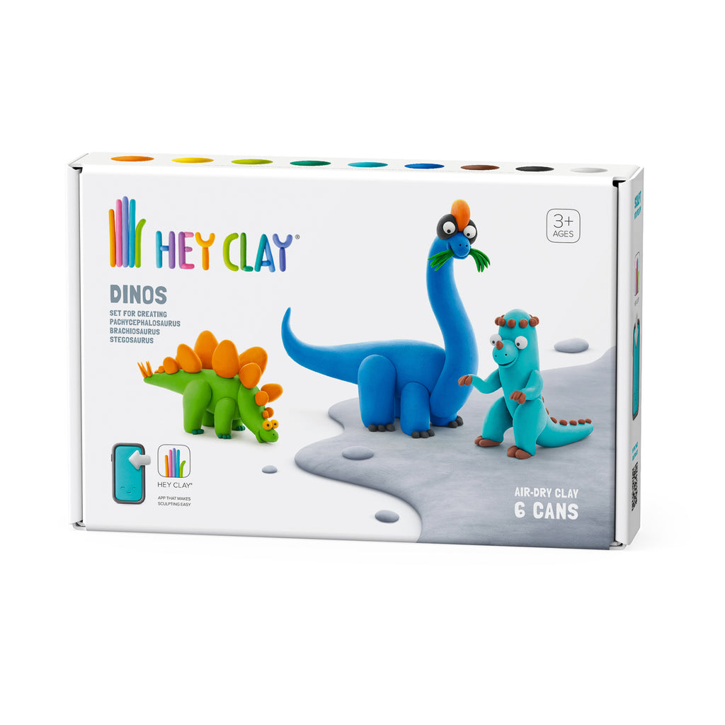 Dinosaurios: Estegosaurio, Paquicefalosaurio, Braquiosaurio 6 Potes - Hey Clay