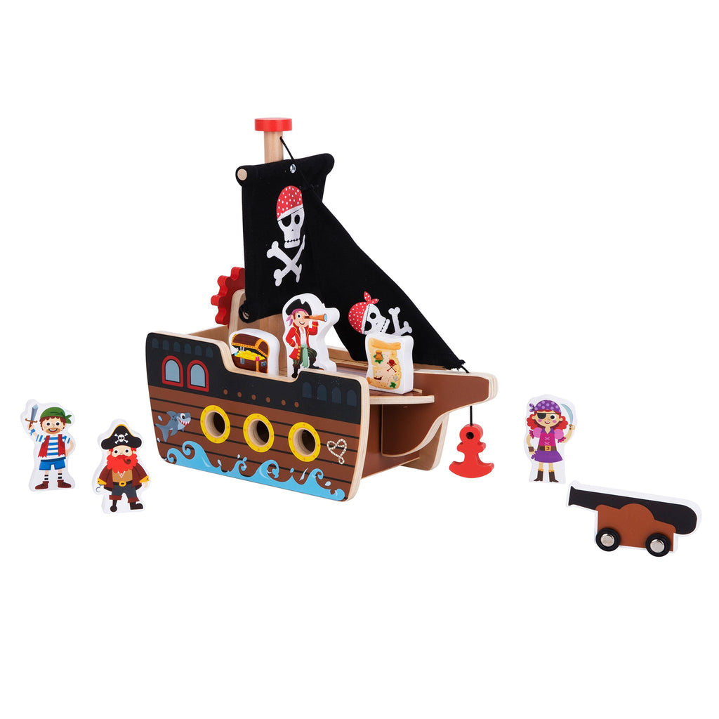 Barco Pirata Armable de Madera con Ruedas - Tooky Toy