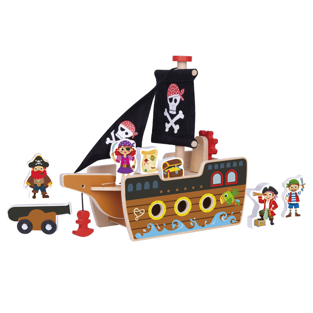 Barco Pirata Armable de Madera con Ruedas - Tooky Toy